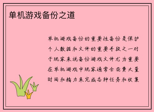 单机游戏备份之道